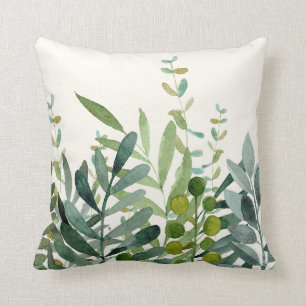 Coussin Jardin-Aquarelle Feuilles botaniques