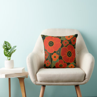 Coussin Jardin ardent – Fleur de pavot stylisée