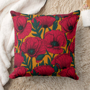Coussin Jardin aux coquelicots rouges