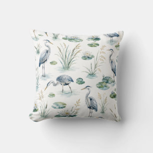 Coussin Jardin botanique de nénuphars et de hérons côtiers