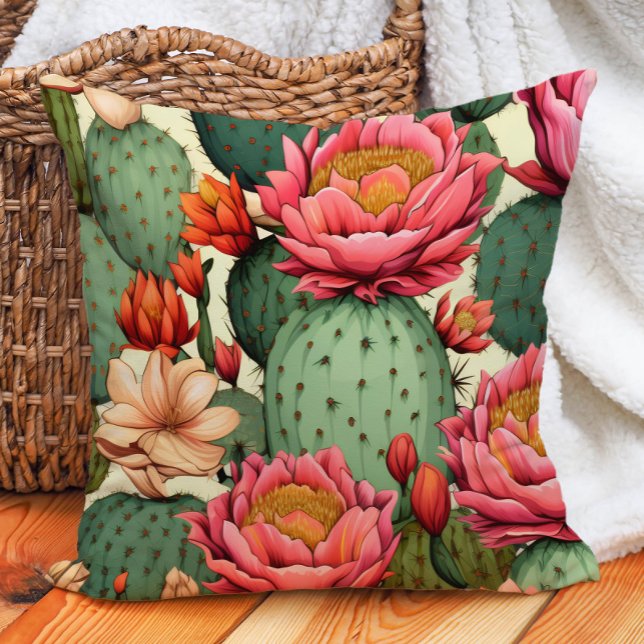 Coussin Jardin botanique désertique de cactus succulents d (Pink floral and cactus pillow)