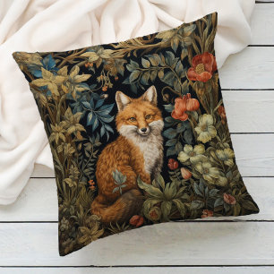 Coussin Jardin botanique floral de renard de forêt vintage