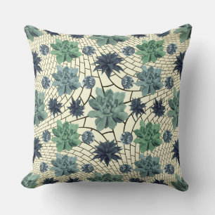 Coussin Jardin botanique Floral Turquoise Vert Cactus Moti