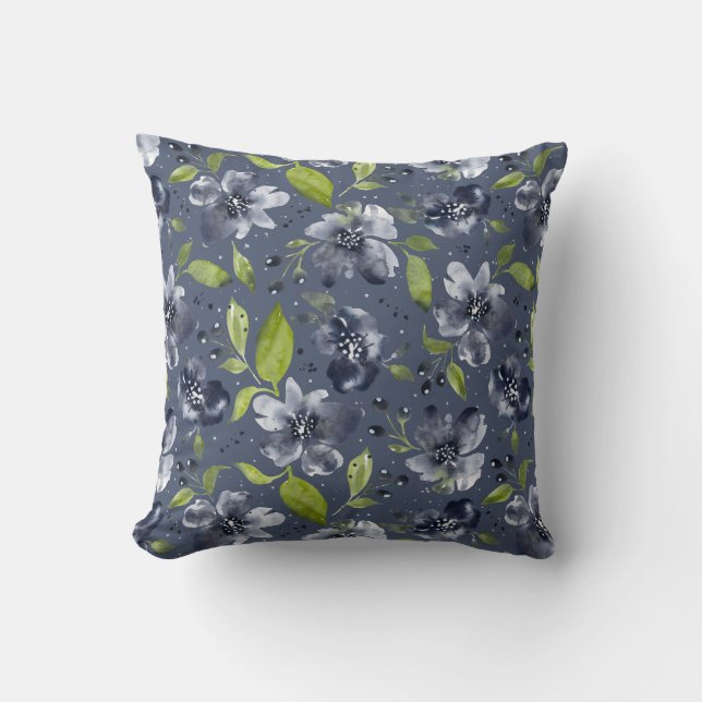 Coussin Jardin Calme Boho Floral-Gris Clair&Vert-Gris Moye (Recto)