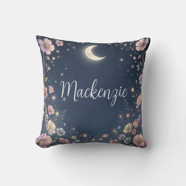 Coussin Jardin céleste et nom personnalisé (Recto)
