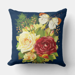 Coussin Jardin coloré avec des roses et un papillon