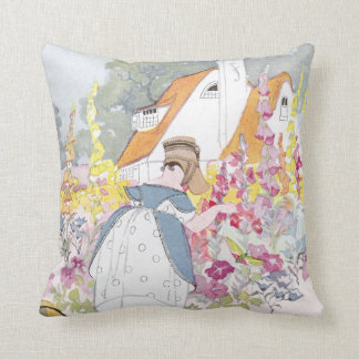 Coussin Jardin, cottage et charette à bras de digitale