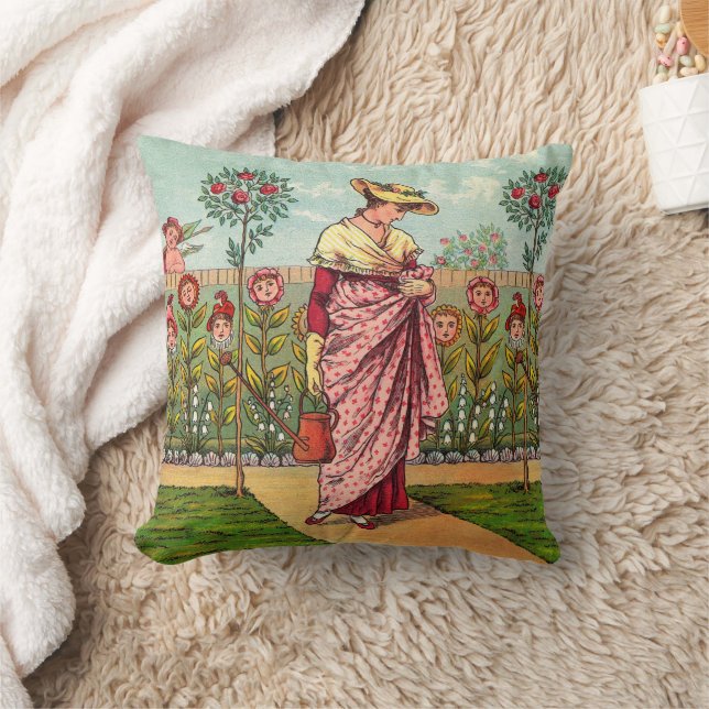 Coussin Jardin Cultivation Flower Woman Art Antique (Couverture)