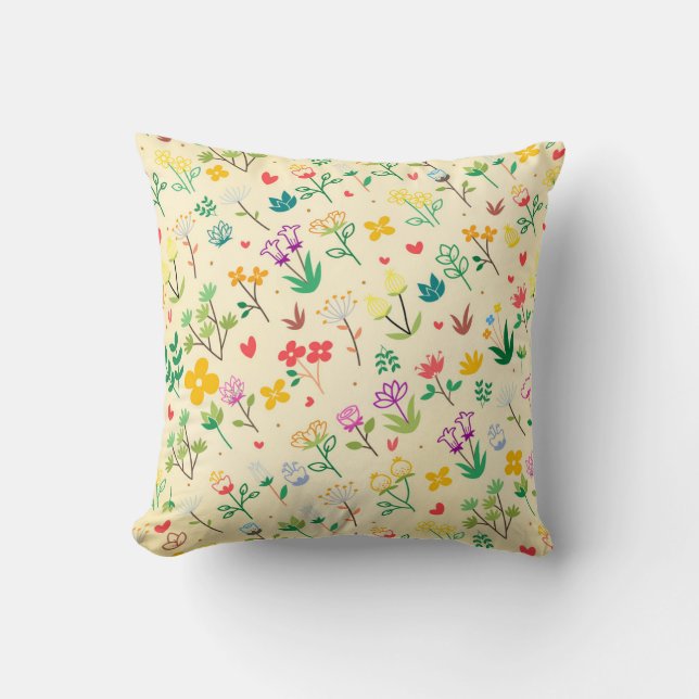 Coussin Jardin d'amour Fleurs de printemps et cœurs (Recto)
