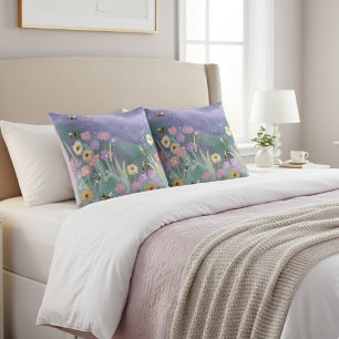 Coussin Jardin D'Aquarelle Vibrant Avec Fleurs D'Abeilles