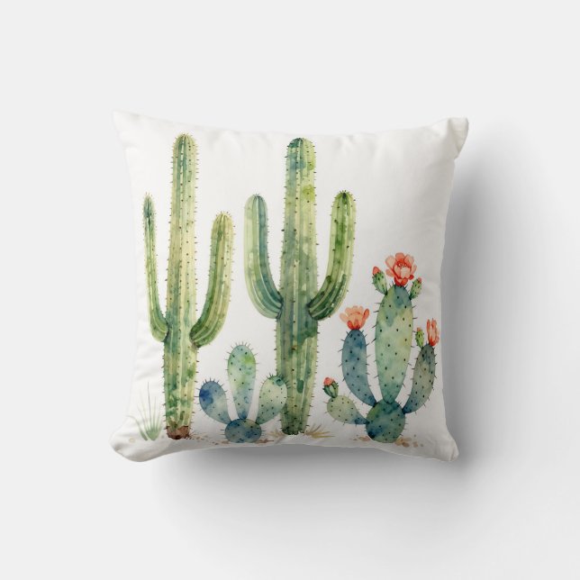 Coussin Jardin de cactus du désert à l'aquarelle (Recto)