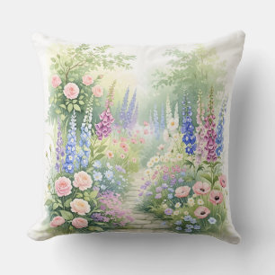 Coussin Jardin de Campagne Anglais Chemin Aquarelle Floral