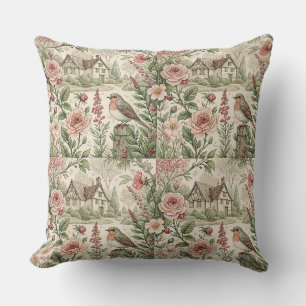 Coussin Jardin de Cottage Anglais Floral Motif d'Art Vinta