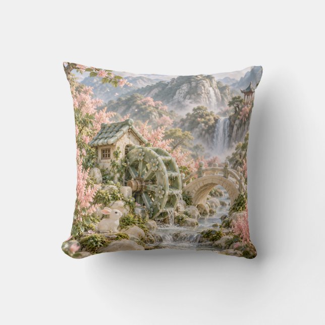 Coussin Jardin de fleurs de roue à aubes de jade avec casc (Recto)