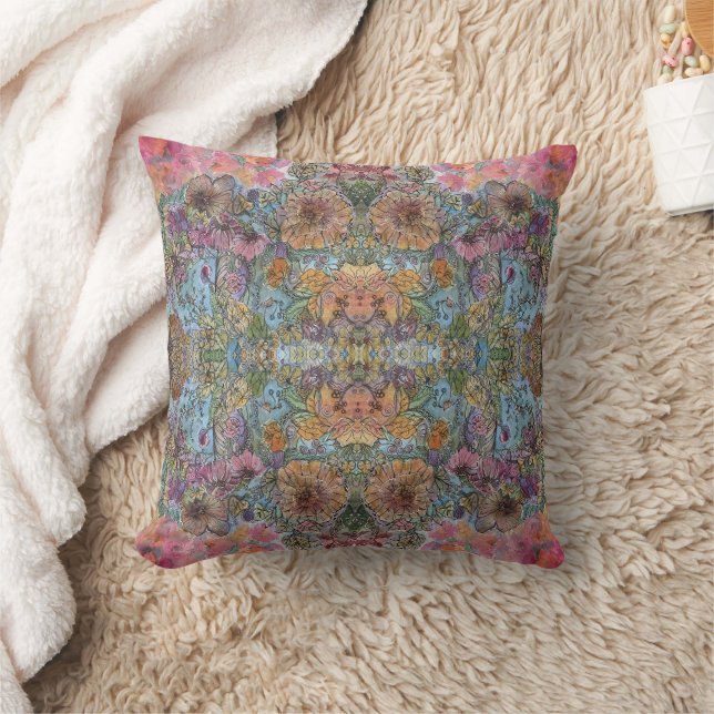Coussin Jardin de fleurs de style shabby chic, peinture à  (Couverture)