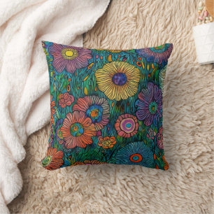 Coussin Jardin de fleurs rétro coloré