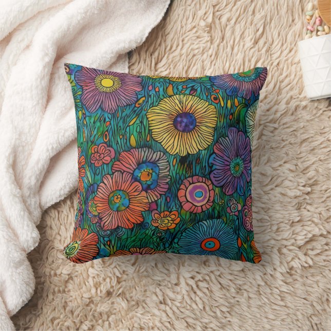 Coussin Jardin de fleurs rétro coloré (Couverture)