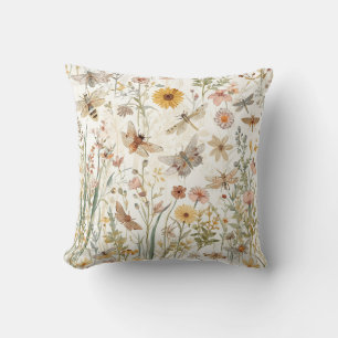 Coussin Jardin de fleurs sauvages papillons botaniques flo