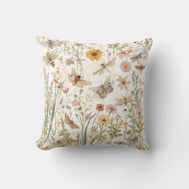Coussin Jardin de fleurs sauvages papillons botaniques flo (Recto)