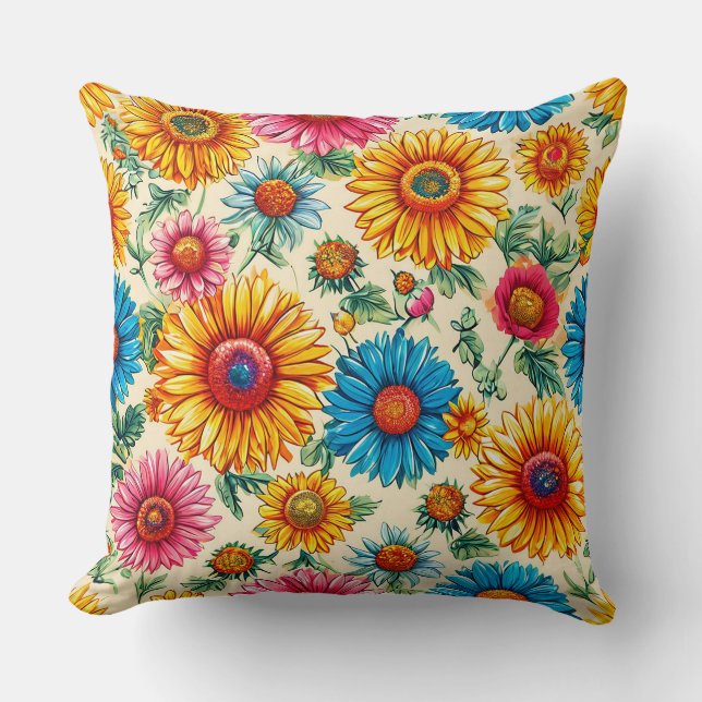 Coussin Jardin de fleurs vibrant Décoration moderne botani (Recto)