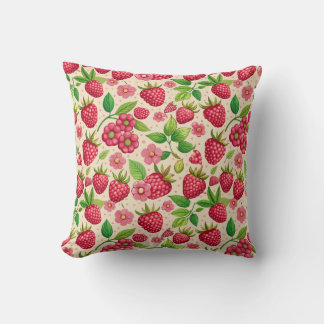 Coussin Jardin de framboises d'été motif botanique de frui