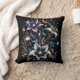 Coussin Jardin de Minuit Enchanté : Bleu Lumineux et Or