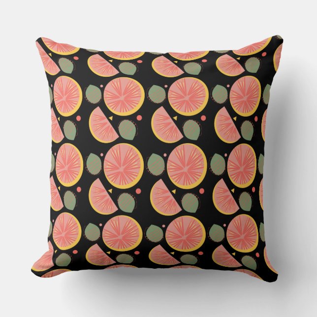 Coussin Jardin de pamplemoussier verdure fruit noir (Recto)