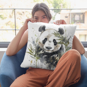 Coussin Jardin de pandas à l'aquarelle