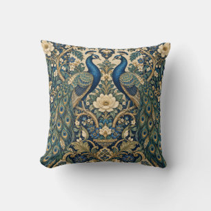 Coussin Jardin de paon bleu ornement floral