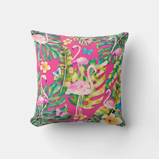 Coussin Jardin de papillons botanique tropical Flamingos r (Recto)