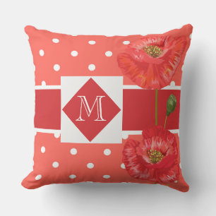 Coussin Jardin de pavot à poches et rouge monogramme