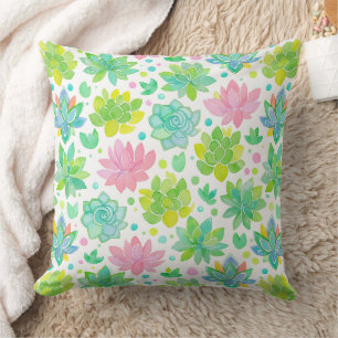 Coussin Jardin de plantes grasses dans un motif d'aquarell