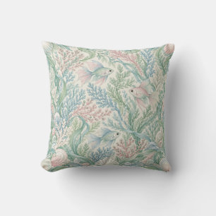 Coussin Jardin de poissons pastel corail menthe