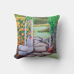Coussin Jardin de poulets heureux