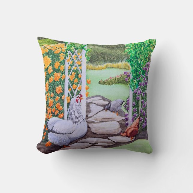 Coussin Jardin de poulets heureux  (Recto)