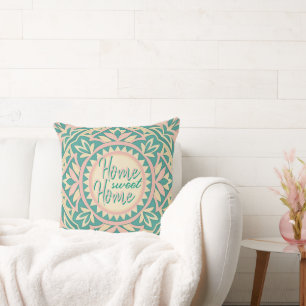 Coussin Jardin de printemps turquoise et rose