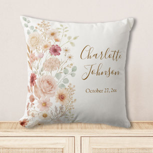 Coussin Jardin de roses à l'aquarelle Élégant monogramme f