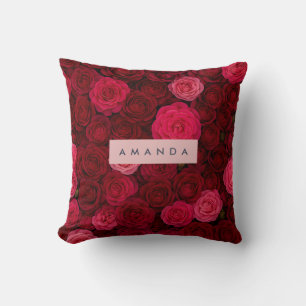 Coussin Jardin de roses roses et rouges profondes personna