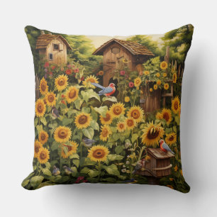 Coussin Jardin de tournesol 12 Maisons d'oiseaux Oiseaux b