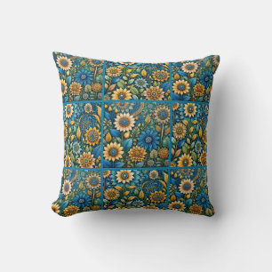 Coussin Jardin de Tournesol Bleu Cute Motif