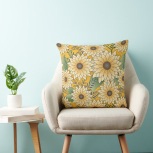 Coussin Jardin de tournesol jaune fleuri gras