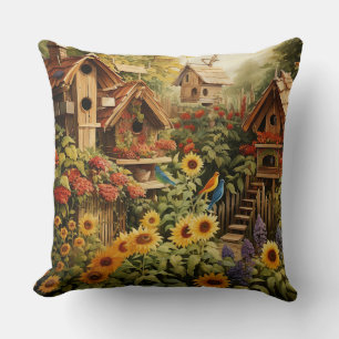 Coussin Jardin de tournesols 13 Nids d'oiseaux Oiseaux ble