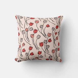 Coussin Jardin de Tulipes - Floral Moderne en Rouge et Ros