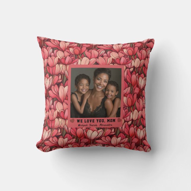Coussin Jardin de tulipes rouges Maman Maternité Mère Nais (Recto)