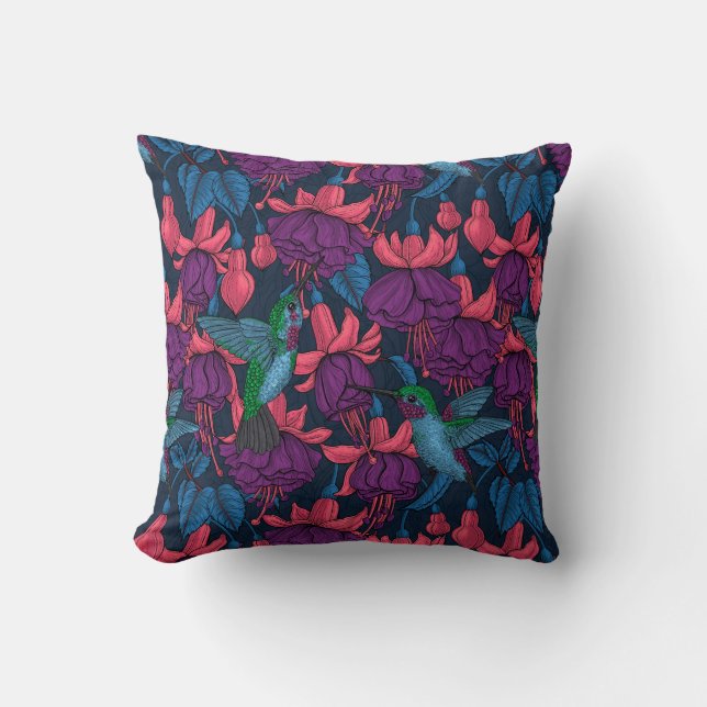 Coussin Jardin des colibris en violet et bleu (Recto)