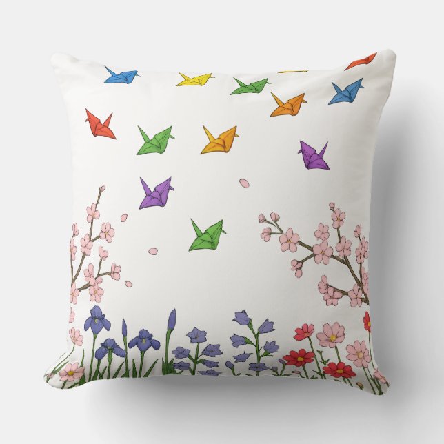 Coussin Jardin des grues en papier (Recto)