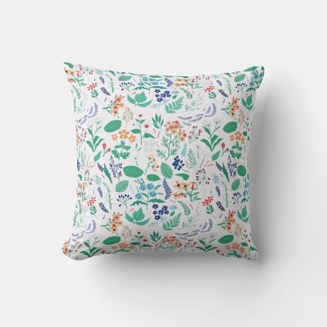 Coussin Jardin d'été Fleurs Feuilles Botaniques (Recto)
