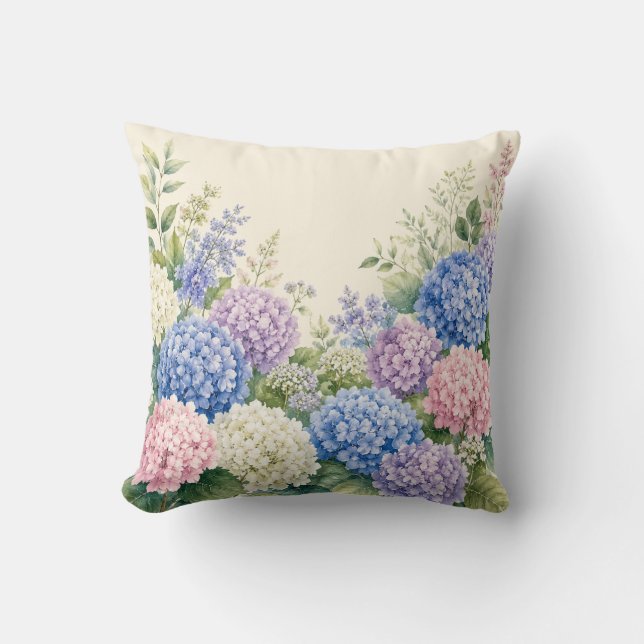 Coussin Jardin d'hortensias à l'aquarelle  (Recto)
