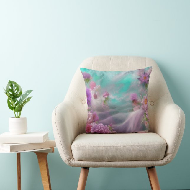 Coussin Jardin D'Imaginaire Avec Fleurs Et Cascade Rose (Chaise)