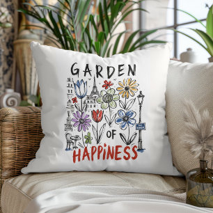 Coussin Jardin du Bonheur – Croquis Floral Parisien